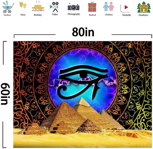 Miniatura 7 de Aidatain Tapiz de pirámide egipcio ojo de Horus para colgar en la pared, mandala dorado bohemio, franela de mitología antigua, tamaño grande, 80
