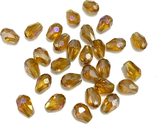 120 cuentas de cristal ámbar con agujero vertical de lágrima de 0.236 x 0.315 pulgadas, cuentas espaciadoras AB de cristal con forma facetada para