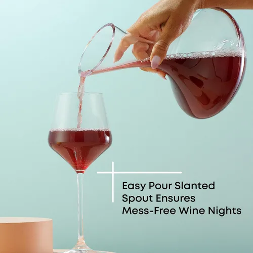 Miniatura 5 de JoyJolt Lancia - Decantador de vino de cristal, aireador de vino, base hecha a mano, jarra de vidrio, diseño ultra elegante, boquilla inclinada