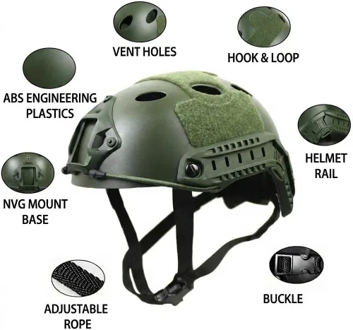 Miniatura 3 de Casco táctico PJ para Airsoft y Paintball con soporte para gafas de visión nocturna (NVG) y carril lateral Verde militar