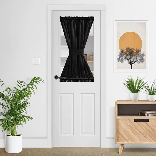 Miniatura 12 de NICETOWN Cortina negra de terciopelo para puerta de cocina/baño/patio/puerta corrediza de vidrio, aislante, con bolsillo para barra, insonorizante