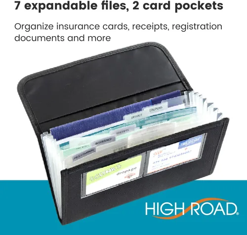 Miniatura 2 de High Road Organizador de guantera, soporte de seguro y registro para documentos de automóvil y papeleo - Organizador de asiento delantero expandible