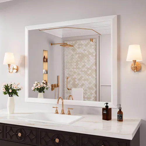 Miniatura 131 de Amorho Espejo de Baño Negro, Espejos de Pared de 24x30 Pulgadas con Marco de Metal Grueso para Sobre el Fregadero, Dormitorio, Sala de Estar