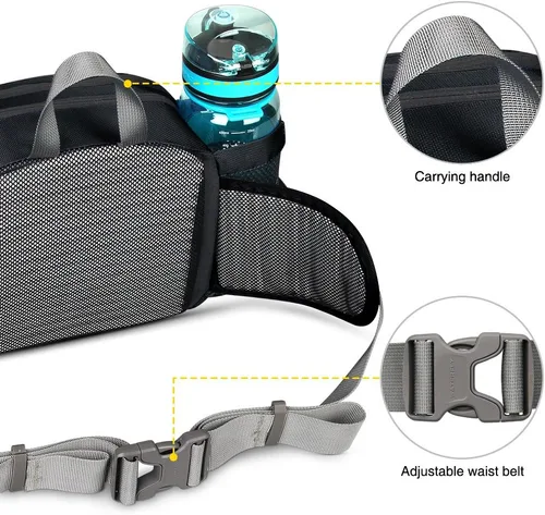 Miniatura 6 de Waterfly - Riñonera Fanny Pack: Bolso Fanny con 2 soportes para botellas de agua, cinturón lumbar, para senderismo, caminatas, correr, trotar