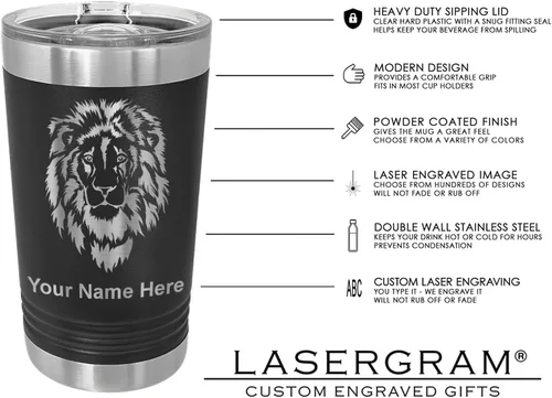 Miniatura 3 de LaserGram Vaso de pinta aislado al vacío de 16 onzas, piano de cola, grabado personalizado incluido (negro)