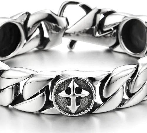 Miniatura 2 de Pulsera de eslabones de acero inoxidable para hombre con dijes de cruz vintage