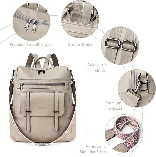 Miniatura 4 de KoboIn Mochila para mujer, bolsos de hombro de moda con muñequeras, Gris bicolor, Moda
