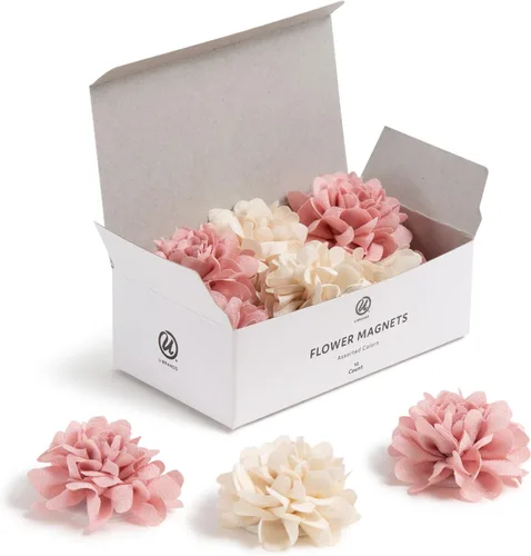 U Brands Mini Flower Fashion - Juego de imanes pequeños, rosa y crema, 12 unidades, suministros de oficina para decoración de aula u oficina,