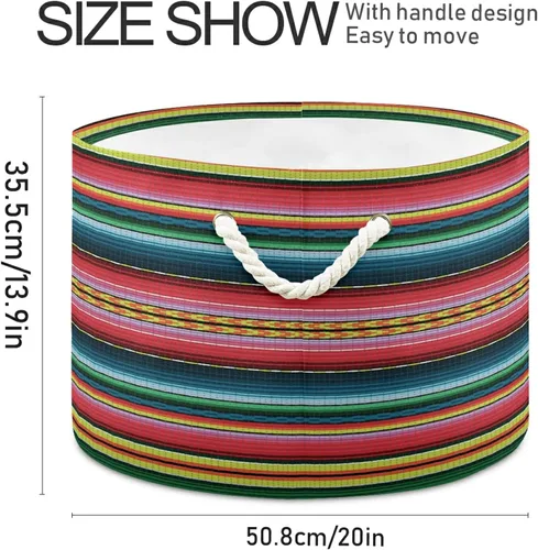Miniatura 2 de Cesta grande de cuerda de algodón de almacenamiento mexicano Serape manta rayas colorido cesto de lavandería