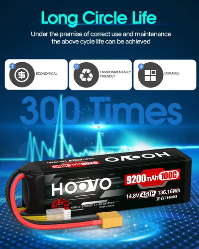 Miniatura 6 de HOOVO 4S Lipo - Batería 9200mAh 14.8V 100C con enchufe XT90, placas de metal, funda suave para RC Truck Truggy Buggy Tank RC Car Racing Hobby