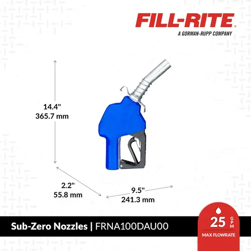 Miniatura 2 de Fill-Rite FRNA100DAU00 Boquilla de transferencia automática de combustible subcero de 1 pulgada 5 a 25 GPM - Aplicaciones en clima frío, azul - Para