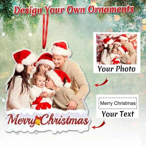 Miniatura 4 de Adornos de Navidad personalizados con foto personalizada, adornos acrílicos personalizados con texto de imagen personalizado 2023, familia, pareja