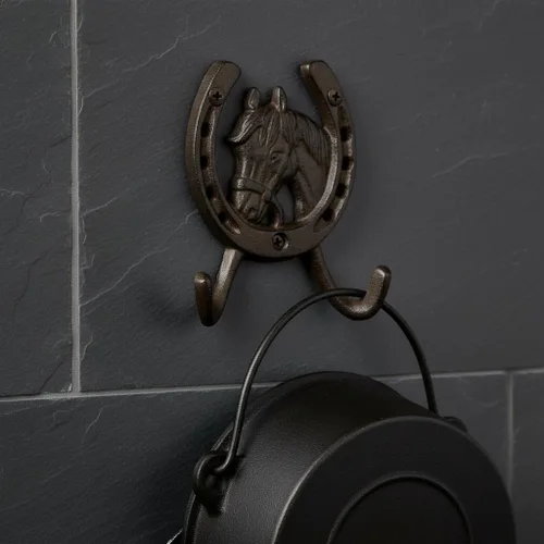 Miniatura 7 de Comfy Hour Gancho de pared de herradura de hierro fundido resistente de 5 pulgadas, soporte decorativo de doble llave para pared, gancho rústico