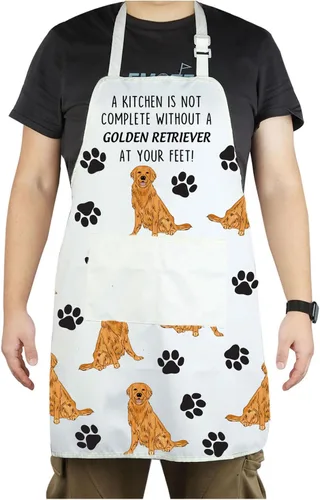 CENWA Delantal Golden Retriever con bolsillos Golden Retriever Gifts Delantal de cocina ajustable para amantes de los perros de los animales