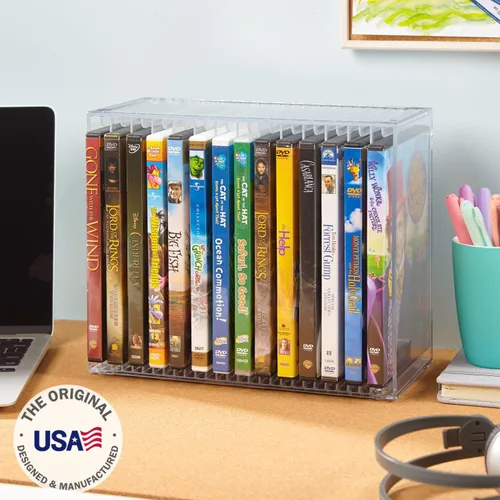 Miniatura 2 de STORi Stackable Clear Plastic DVD Organizer with Rubber Feet Rectangular Holder Perfect for Theater Room Holds up to 14 Standard DVD Cases