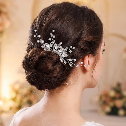 Miniatura 8 de Unicra Bride Silver - Peine para el cabello de boda con cristales brillantes, accesorio para el cabello con diamantes de imitación para mujeres