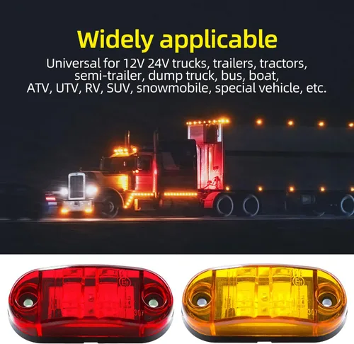 Miniatura 2 de (10 luces ámbar y 10 rojas) de 2.5 pulgadas, 2 diodos, 2 luces LED de marcador lateral de remolque, luces ovaladas para remolque, luces