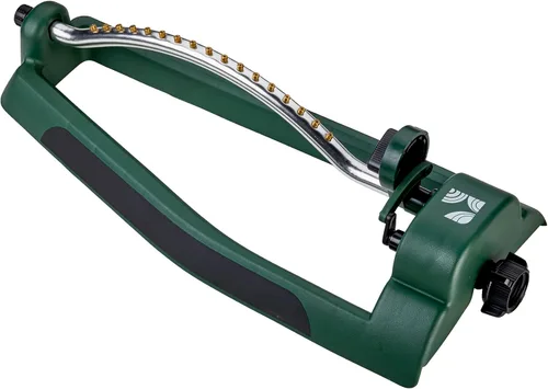 Aspersor oscilante 100006, patrón ajustable para cubrir hasta 2,695 pies cuadrados, 17 boquillas de latón en tubo de metal para riego uniforme del