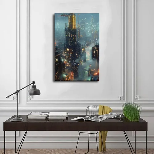 Miniatura 3 de Retro Futurism Cityscape Print – Neon Sci-Fi Wall Decor – Cyber Steampunk Poster for Gamers & Collectors Canvas Poster Wall Art Decor Print Picture