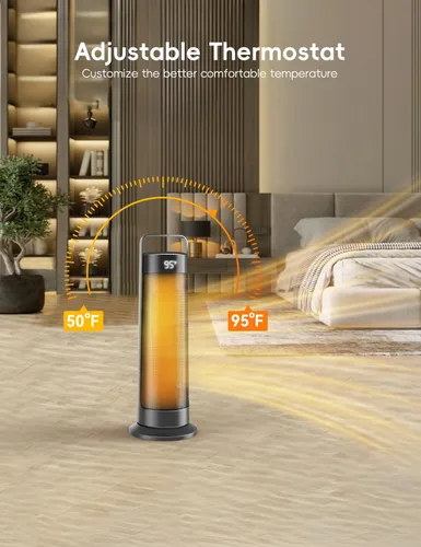 Miniatura 5 de Calentador de espacio para uso en interiores, habitación grande, calentador de oficina portátil de 1500 W, oscilación de 120°, cerámica PTC con Negro