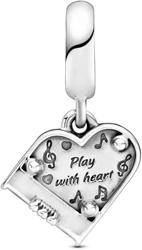 Miniatura 2 de PANDORA Corazón de piano de cola esmalte blanco y negro Metal