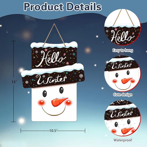 Miniatura 5 de D4DREAM Letrero de bienvenida con texto en inglés «Hello Winter» para puerta delantera, Navidad, invierno, bienvenida, coronas, colgador