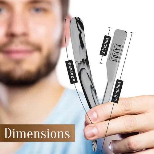 Miniatura 7 de Facón Navajas rectas para hombres - Kit de navaja de barbero profesional de borde recto con 100 cuchillas, afeitadora clásica de acero inoxidable