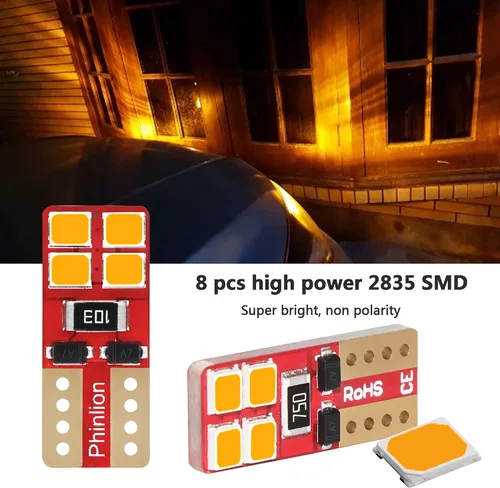 Miniatura 2 de PHINLION 12V T10 168 194 Bombillas LED amarillas ámbar, súper brillantes, miniatura 2835 8-SMD, cuña 12961 12396 para luces interiores de coche