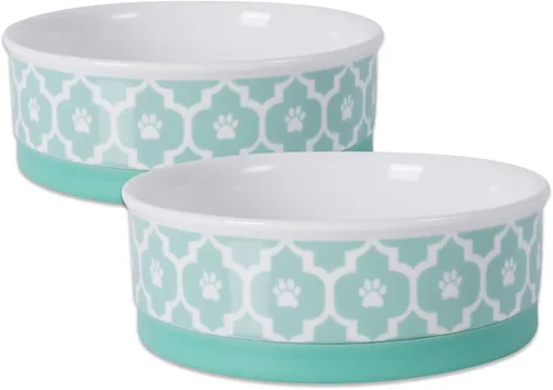 Miniatura 28 de Taza para mascotas Bone Dry con diseño de pata en cerámica, colección Lattice, juego mediano, 6x2 pulgadas, gris, 2