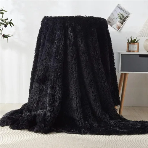 Manta elegante de felpa suave en la cama, manta cálida de piel sintética, color gris, arcoíris, para cama, sofá, manta negra, 17.7 x 17.7 in,
