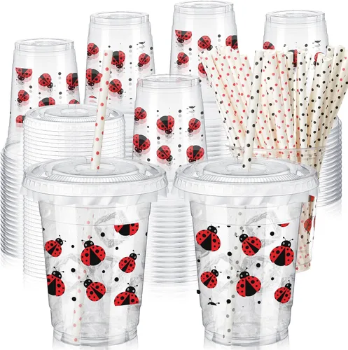 Miniatura 27 de FoldTier 50 piezas de tazas para noche de cine 12 oz Tazas de plástico desechables con pajitas y tapas, tazas transparentes para cine, tazas