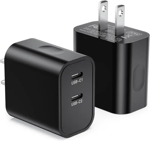 Cargador de pared USB C, paquete de 2 bloques de cargador rápido USB-C de 20 W, 2 puertos, adaptador de corriente de puerto USBC dual tipo C