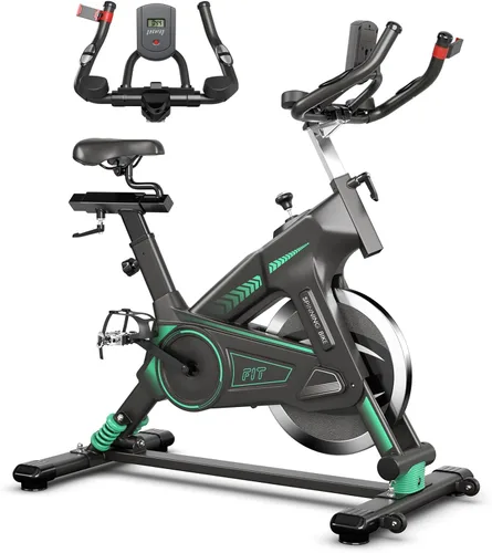 Goplus Bicicleta de ciclismo de interior, bicicleta estática de entrenamiento con soportes para dispositivos, monitor LCD, resistencia ajustable,