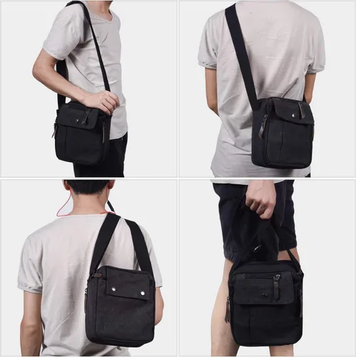 Miniatura 6 de Canvas Small Messenger for Men Women, Mini Crossbody Shoulder Chest Travel Bag, Multi-pocket Purse