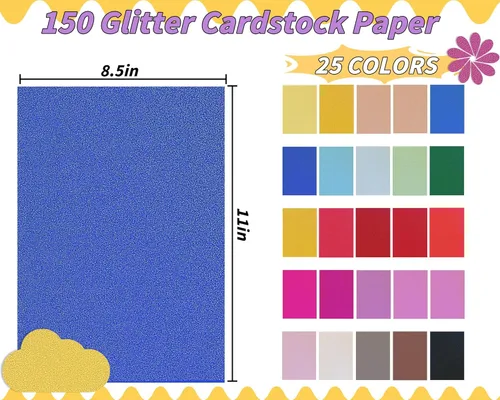 Miniatura 2 de Cartulina de Colores con Purpurina a Granel 150 hojas, 8.5" x 11" Cartulina Papel Brillante 25 Colores Surtidos Papel de Construcción, 250 GSM Papel