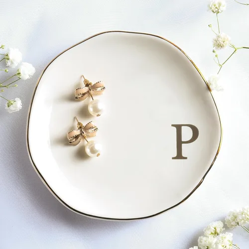 Miniatura 13 de Bandeja de Cerámica para Joyas, Plato para Anillos, Personalizada con Monograma S, Regalos de Compromiso y Boda, para Cumpleaños, Día de la Madre