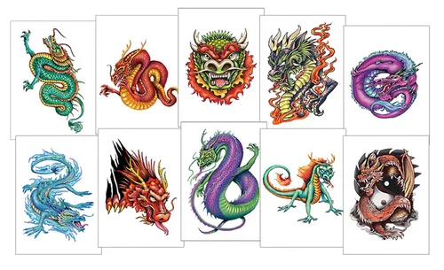 Miniatura 2 de Dragon Ink Tatuajes temporales, 10 tatuajes de dragón fantástico, hojas de 3.5 x 2.5 pulgadas