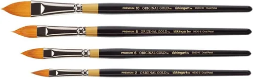 Miniatura 3 de KINGART Original Gold 9930 Series, Golden Taklon Oval Floral Petal Artist Brush (juego de 4) Negro, B-100