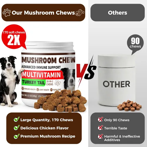 Miniatura 6 de Hongo de cola de pavo para perros, apoyo inmunológico, 170 masticables orgánicos masticables de hongos para perros bultos y protuberancias, potente