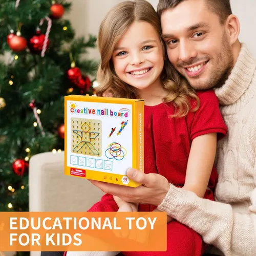 Miniatura 7 de HEELWIRE Geoboard de madera, juguete Montessori, juguete gráfico de educación matemática para niños con tarjetas de patrón y bandas de goma