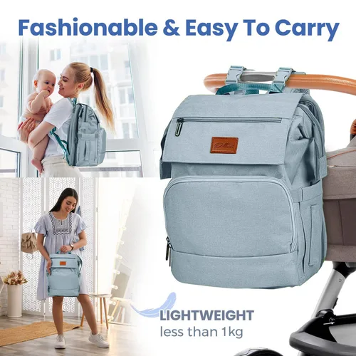 Miniatura 6 de PILLANI Mochila para Pañales de Bebé - Bolsa Grande para Niños y Niñas, Mochila Impermeable para Pañales - Bolsas de Pañales de Viaje con L Azul