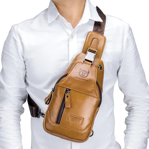 Miniatura 2 de Hebetag Bolso bandolera de cuero casual para hombres y mujeres, para viajes al aire libre, senderismo, campamento, hombro, pecho