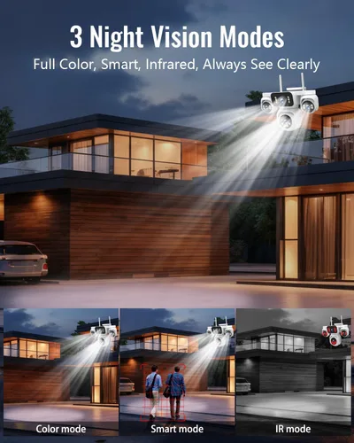 Miniatura 3 de Cámara inalámbrica para exteriores, 4 vistas de lente en una pantalla, imagen HD 2K de 8 MP (4 x 2 MP), monitoreo PTZ de 360°, detección humana AI
