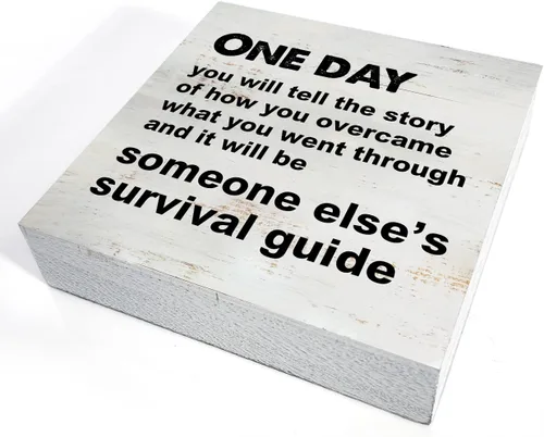 Miniatura 3 de Cartel de madera con texto en inglés «One Day You Will Tell the Story», decoración de escritorio de 5 x 5 pulgadas, letrero inspirador de madera