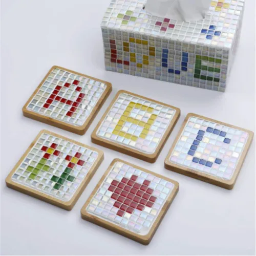Miniatura 2 de BTMIEY Azulejos de mosaico de cristal de color mixto, 200 unids/bolsa Azulejos de mosaico de vidrio cuadrado para manualidades Proveedor de azulejos