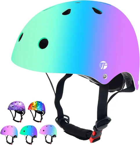 Miniatura 10 de Casco de bicicleta ajustable con gradiente de color para niños pequeños de 3-5-8-14+ años, niñas y niños. Casco para monopatín y bicicleta