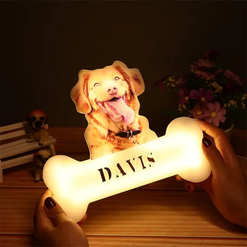 Miniatura 2 de Luz nocturna acrílica personalizada con foto de mascota, lámpara acrílica personalizada con nombre de perro, lámpara de hueso de foto de perro