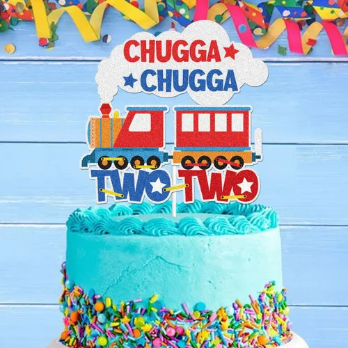 Miniatura 3 de Chugga Chugga Two Two 2 Train Happy Birthday Cake Topper 2, 2 años de edad, 2º cumpleaños, suministros de fiesta temática de ferrocarril para bebés