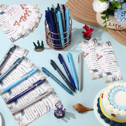 Miniatura 4 de Engrowtic Juego de 25 bolígrafos de regalo para baby shower para invitados con temática oceánica para baby shower, bolígrafos retráctiles