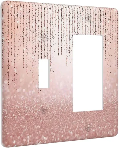 Miniatura 116 de Cubierta de interruptor de luz rosa brillante con purpurina de 1 banda, sin dispositivo, placa de pared en blanco decorativa para adolescentes, Rosa